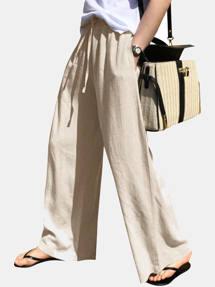 Solid Pocket Drawstring Elastic Waist Wide Leg Pants 1 Solid Pocket Drawstring Elastic Waist Wide Leg Pants