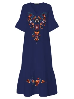 Vintage Embroidery V-neck Plus Size Dress -Zanzea Shop b9d5f8cf af0f 4865 bcb6 4a9083a78ee1