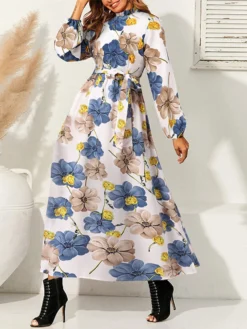 Cottagecore Flower Print Sash Lettuce-Edge Long Sleeve Maxi Dress -Zanzea Shop ba08d444 5000 4f73 ad19 2420ec1aaf6a