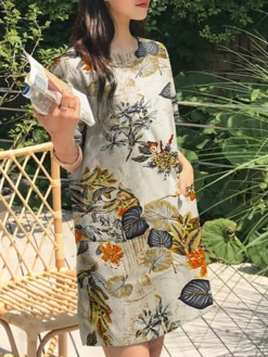 Flower Leaves Print Short Sleeve Crew Neck Vintage Dress 14 Flower Leaves Print Short Sleeve Crew Neck Vintage Dress -Zanzea Shop ba49c703 cd1b 4625 b8d0 8b2c559c3d42