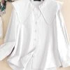 Solid Lapel Long Sleeve Button Women Blouse