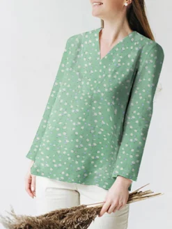 Allover Floral Print V-neck Slit Hem Long Sleeve Blouse -Zanzea Shop ba6afe76 e344 4f0e b8a7 f37c97c95c69