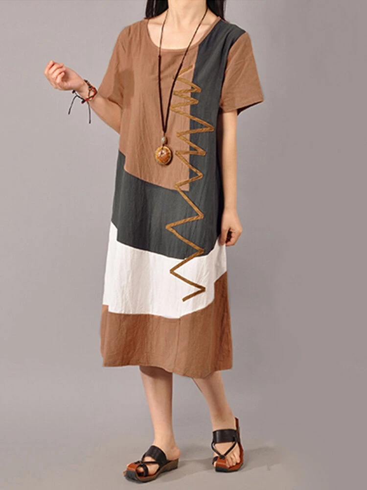 Vintage Print Patchwork Plus Size Dress 5 Vintage Print Patchwork Plus Size Dress - Image 5