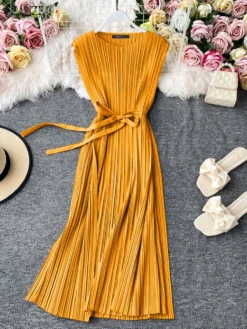 Solid Pleated Sleeveless Crew Neck Casual Dress With Belt 5 Solid Pleated Sleeveless Crew Neck Casual Dress With Belt -Zanzea Shop ba7a562f bd60 4e6c 8be4 64f641a0573b