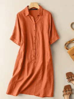 Solid Button Front Short Sleeve Lapel Shirt Dress -Zanzea Shop ba7f02f3 4d6f 41f4 8b2f d6ab7d6b3109