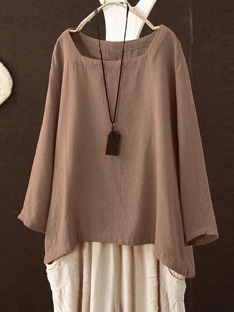 Solid Color Crew Neck Long Sleeve Plus Size Blouse 5 Solid Color Crew Neck Long Sleeve Plus Size Blouse - Image 5