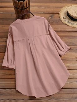 Solid Button Pocket High-Low Hem Casual Cotton Blouse -Zanzea Shop baa6e1de ab83 496c 9050 85e9791695f4