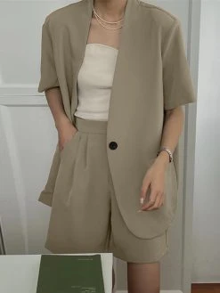 Solid Pocket Pleated Button Short Sleeve Two Pieces Suit -Zanzea Shop bb203615 8c9b 4d87 a57d 1e560057421f