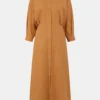 Solid Color Button Knotted Long Sleeve Casual Dress For Women
