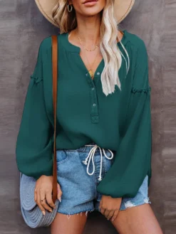 Solid Lantern Sleeve V-neck Casual Blouse For Women -Zanzea Shop bbaae5df 1ee4 469a 8ab7 d1ef85d4a299