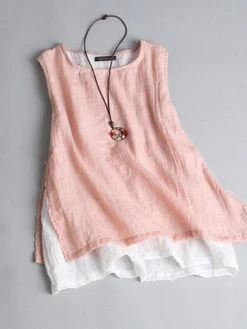 Women Contrast Patchwork Side Split Sleeveless Tank Top -Zanzea Shop bbb93bdc d006 44f0 8178 3e83ccfa7ee0