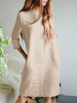 Women Solid Crew Neck Cotton Casual 3/4 Sleeve Dress 15 Women Solid Crew Neck Cotton Casual 3/4 Sleeve Dress -Zanzea Shop bc021ae8 a8b6 46af 812c bd9e94bf8af4