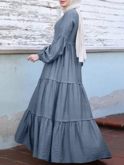 Muslim Solid Color Long Shirt Sundress Casual Pleated Maxi Dress -Zanzea Shop bc827415 5d63 498b 9446 0504faadeb96