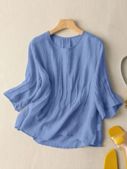 Solid Crew Neck Casual Women 3/4 Sleeve Blouse -Zanzea Shop bc88ac3b 701a 401e b313 a26f480d69a4