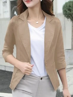 Solid Lapel Pocket Button Front 3/4 Sleeve Blazer 14 Solid Lapel Pocket Button Front 3/4 Sleeve Blazer -Zanzea Shop bcbbc486 6300 422f 961d 9a15c195fb54
