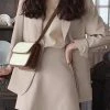 Solid Long Sleeve Lapel Blazer A-line Skirt Two Pieces Suit
