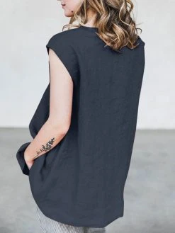 Solid V-neck Sleeveless Casual Loose Tank Top -Zanzea Shop bd5ce307 780b 4504 9236 cdec248a10f3