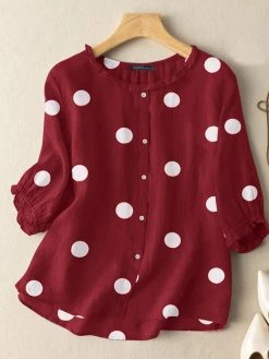 Women Dot Print 3/4 Sleeve Crew Neck Casual Blouse 14 Women Dot Print 3/4 Sleeve Crew Neck Casual Blouse -Zanzea Shop bd5f354a 0edc 4e7f 9340 37b4c7254147
