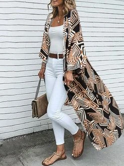 Bohemian Geo Print Loose Long Sleeve Open Front Kimono -Zanzea Shop bd8d18a6 a214 41b9 a6fa cbd401f9d33b
