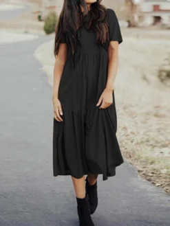 Layered Pleated Short Sleeve A-line Plus Size Dress -Zanzea Shop bd918d91 efc5 468c 992b fd2a9ef7911d