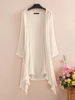 Solid Color Long Sleeve Asymmetrical Loose Kimono For Women