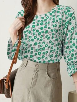 Random Allover Print Crew Neck 3/4 Sleeve Casual Blouse -Zanzea Shop bdda3441 698e 4094 975d 5529b2b2f71f