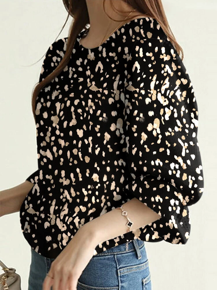 Random Allover Print Crew Neck Casual 3/4 Sleeve Blouse 8 Random Allover Print Crew Neck Casual 3/4 Sleeve Blouse - Image 8