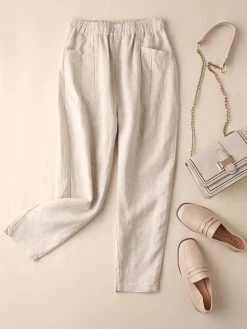 Solid Pocket Elastic Waist Casual Cotton Pants 7 Solid Pocket Elastic Waist Casual Cotton Pants -Zanzea Shop be63ca53 557e 4eaf af22 34570268373c