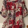 Women Allover Print Button Front Short Sleeve Blouse