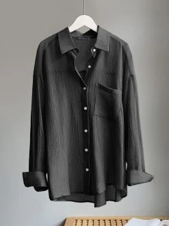 Solid Textured Pocket Button Long Sleeve Lapel Shirt -Zanzea Shop be7c7336 833c 49d2 a692 882cd2ac2a2c