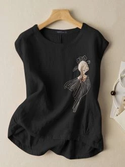 Cartoon Girl Pattern Crew Neck Sleeveless Tank Top -Zanzea Shop bead7cb5 7697 4c0f bb0b d177b8ce8f85