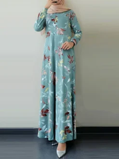 Leaves Print O-neck Long Sleeve Casual Muslim Dress For Women -Zanzea Shop bf1fde48 1bc7 4140 b9b9 7347e5dd161a