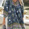 Bohemian Floral Print V-neck Dress For Women