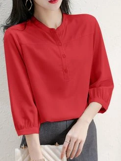 Solid Button 3/4 Sleeve Stand Collar Blouse For Women 18 Solid Button 3/4 Sleeve Stand Collar Blouse For Women -Zanzea Shop bf90808f 2638 401d 8d6b eda0bc1d14b0