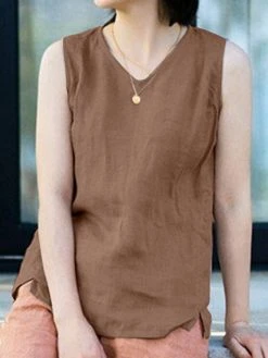 Solid V-neck Slit Hem Sleeveless Casual Tank Top -Zanzea Shop bfa12afc 9add 428a 903d 9f1426090283