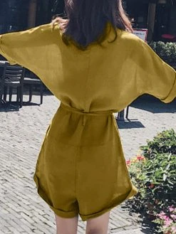 Solid Pocket Lapel Belt Button Front Short Sleeve Romper 19 Solid Pocket Lapel Belt Button Front Short Sleeve Romper -Zanzea Shop bfb49559 1471 408e 85f2 5d58bb157dbb
