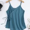 Women Plain Wrap Tie Side Cotton Spaghetti Strap Cami