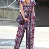 Women Bohemian Geometric Print V-Neck Short Sleeve Jumpsuit