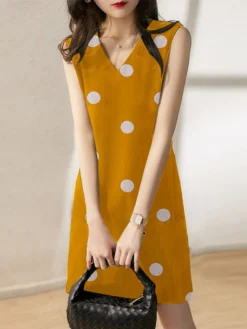 Dot Print V-neck Sleeveless Dress For Women -Zanzea Shop bfe2411c 3e86 488f b4e9 189c839475ff