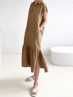 Solid Slit Pocket Lapel Short Sleeve Dress With Belt -Zanzea Shop bff0874a a521 44e0 b21f 4cd3edc76200