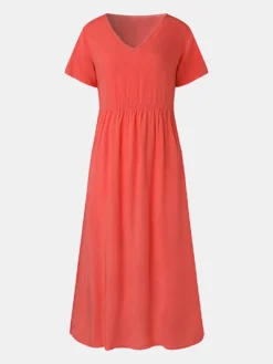 Casual Solid Color V-neck Plus Size Dress -Zanzea Shop c01d38a0 db8e 414d 9dcc 7d02db2faaf5