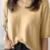 Casual Solid Knit Half Sleeve V-neck Casual T-shirt