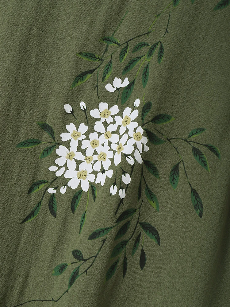 Women Floral Plant Print Crew Neck Cotton Sleeveless Dress 4 Women Floral Plant Print Crew Neck Cotton Sleeveless Dress - Image 4