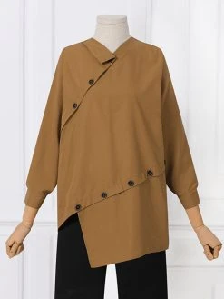 Women Irregular Button Design Solid Long Sleeve Shirt -Zanzea Shop c0bb29f0 2b37 4154 9543 1851f2a122cd