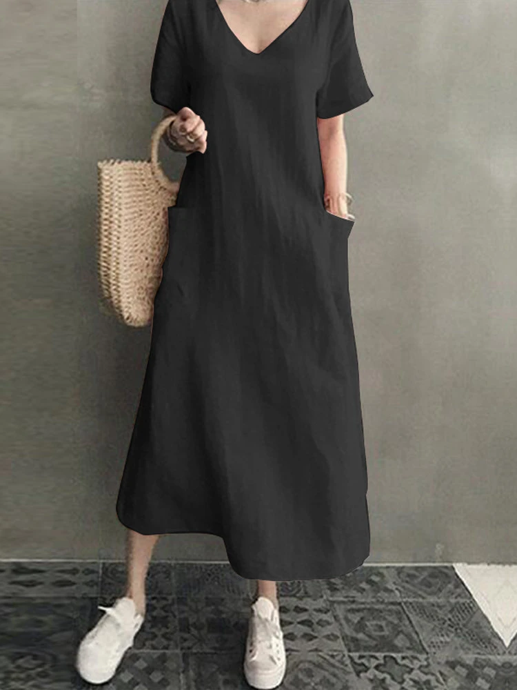 Vintage Short Sleeve V Neck Pockets Dress 2 Vintage Short Sleeve V Neck Pockets Dress - Image 2