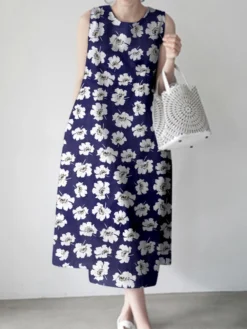 Women Allover Floral Print Crew Neck Sleeveless Dress -Zanzea Shop c0fefe70 a20f 44ce 88b8 d286941a85ea