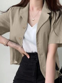 Solid Button Front Lapel Short Sleeve Casual Blazer -Zanzea Shop c113d560 7c2b 4239 83ad 99fb891a2f7b