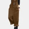 Solid Color Button Pocket Sleeveless Casual Corduroy Jumpsuit For Women