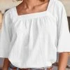 Square Collar Half Sleeve Solid Blouse For Women