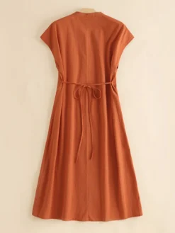 Solid Tie Back Button Front Short Sleeve Stand Collar Dress -Zanzea Shop c1b54c02 08c6 4f96 a0c2 80e329779185